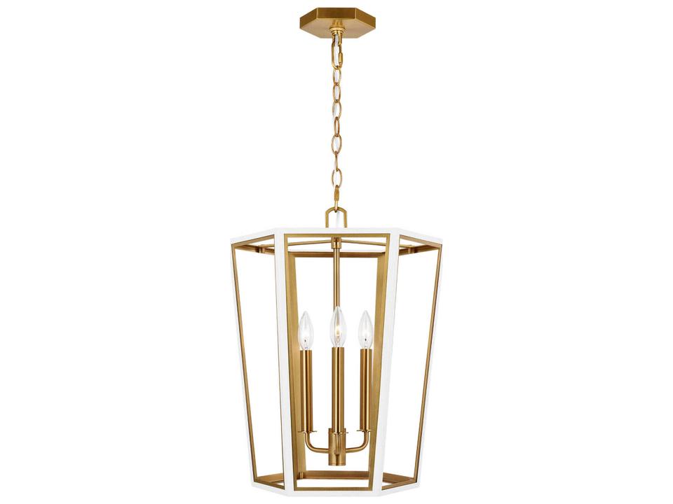 Curt 3-Light Lantern Chandelier in Matte White with Golden Accents