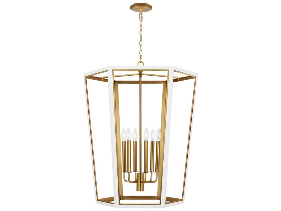 Curt 6-Light Lantern Chandelier in Matte White and Burnished Brass