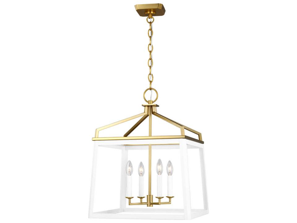Carlow 4-Light Chandelier in Matte White and Burnished Brass
