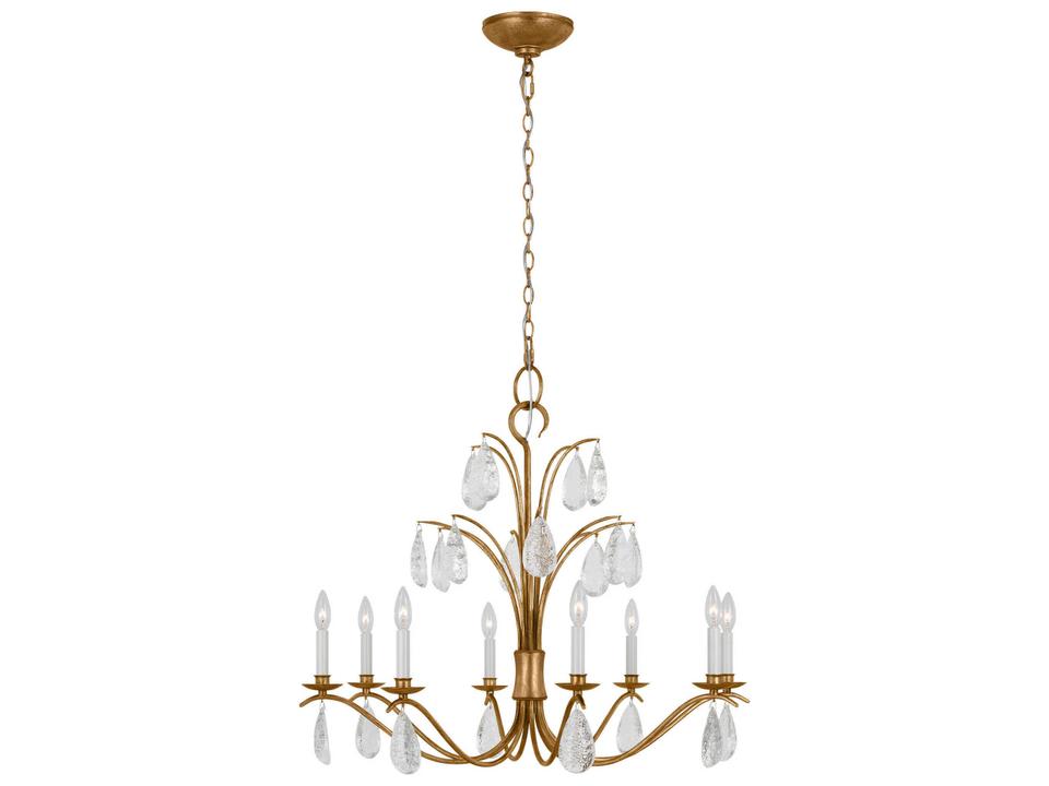 8-Light Shannon Chandelier with Textured Crystal Drops in Antique Gild