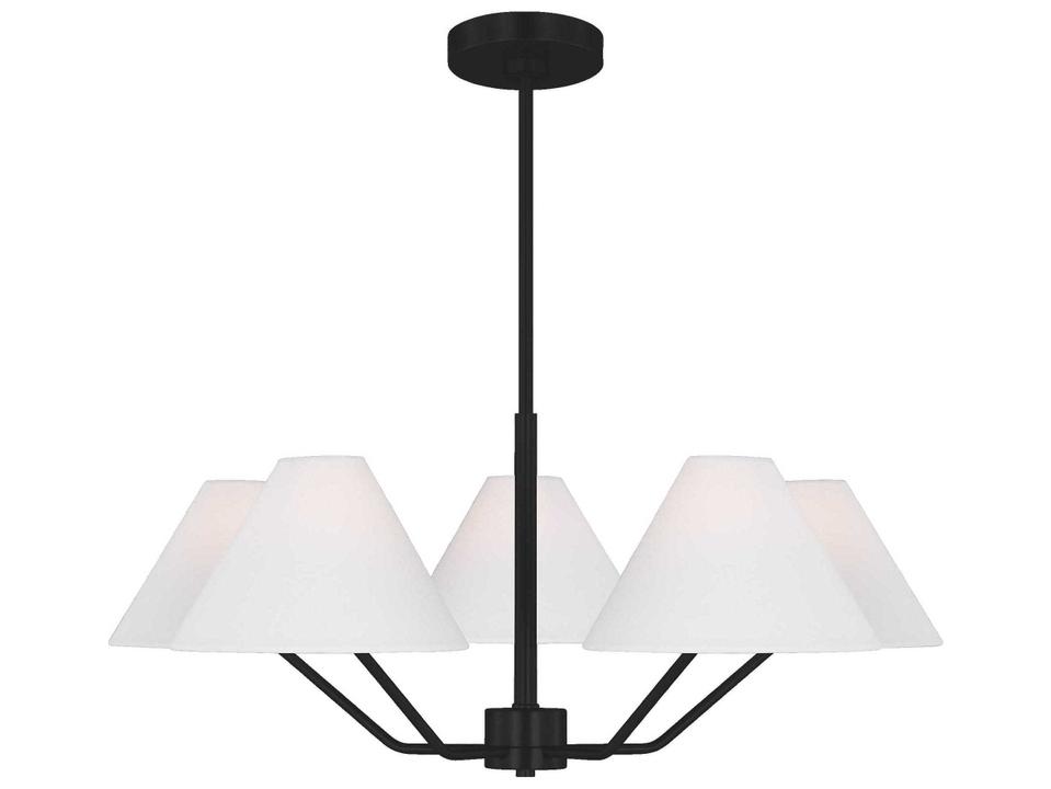 5-Light Burke Chandelier in Midnight Black with White Linen Shades