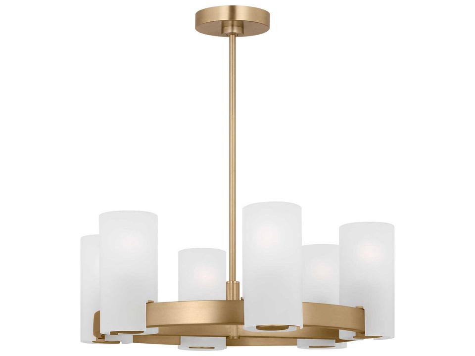 6-Light Rhode Chandelier in Satin Brass with Etched Glass