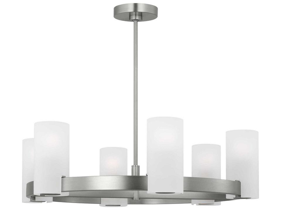Rhode 6-Light Chandelier in Brushed Steel with Etched Glass