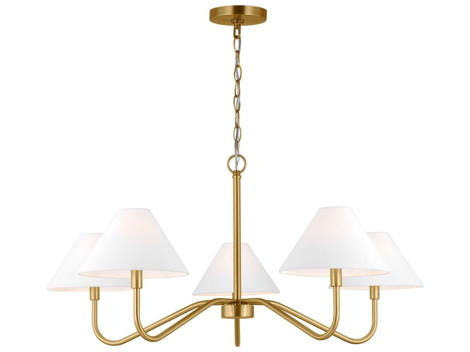 5-Light Eldon Chandelier in Satin Brass with Linen Shades