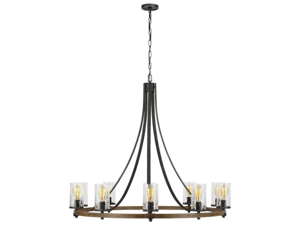 10-Light Angelo Chandelier in Distressed Weathered Oak and Slate Grey Metal