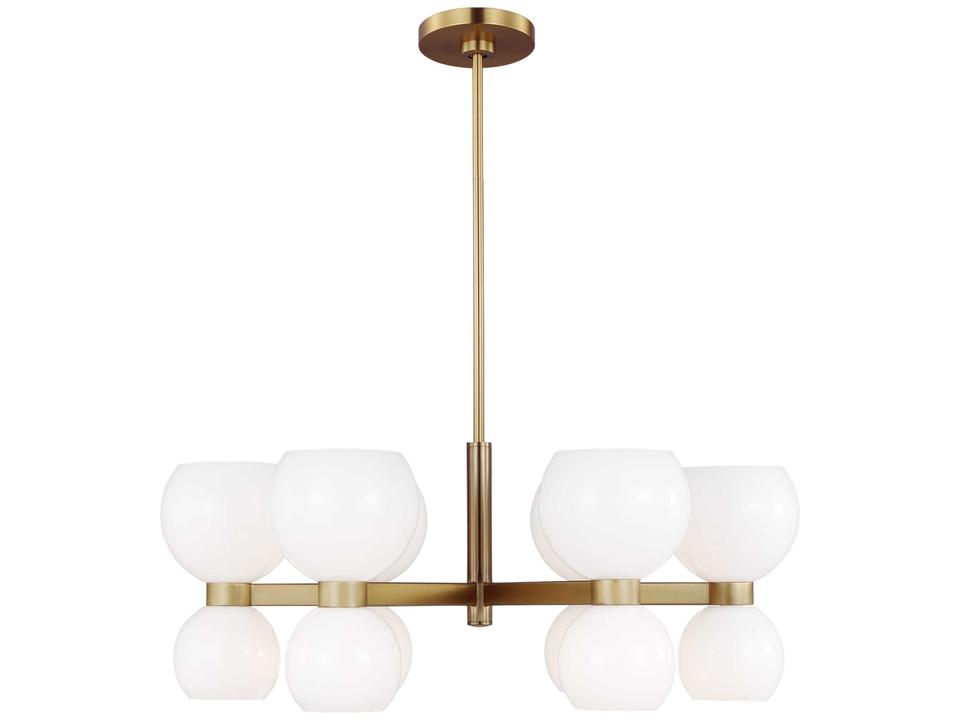 12-Light Londyn Chandelier in Burnished Brass with Milk White Glass
