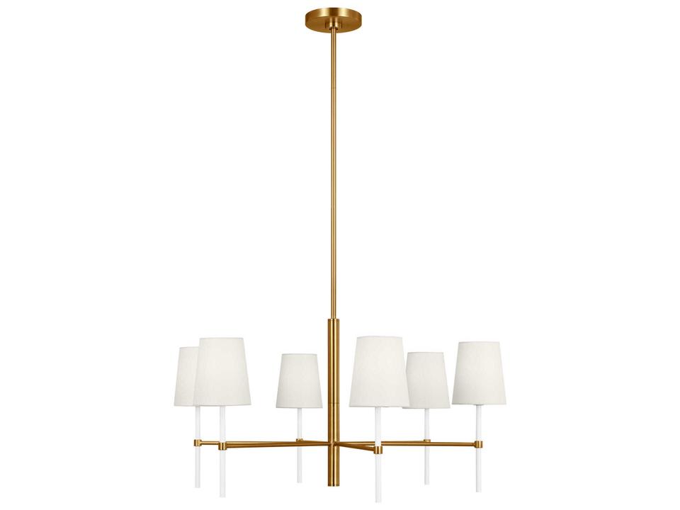6-Light Monroe Chandelier Burnished Brass White Linen