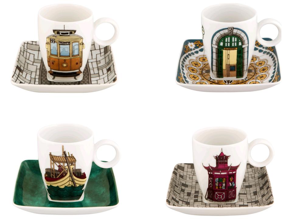 Alma do Porto Set of 4 Porcelain Coffee Cups and Saucers