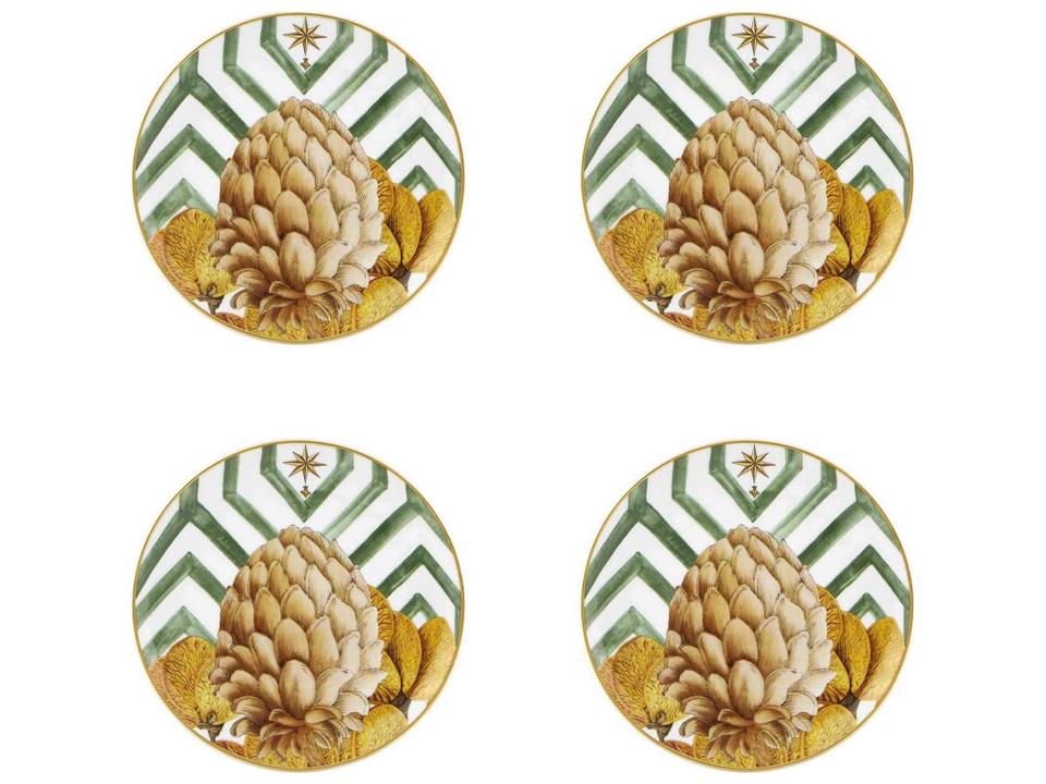 Amazonia Set of 4 Porcelain Bread and Butter Plates with Gold Rim