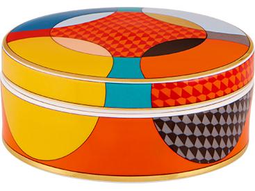 Futurismo Multi-Colored Porcelain Large Round Box with Gold Accents