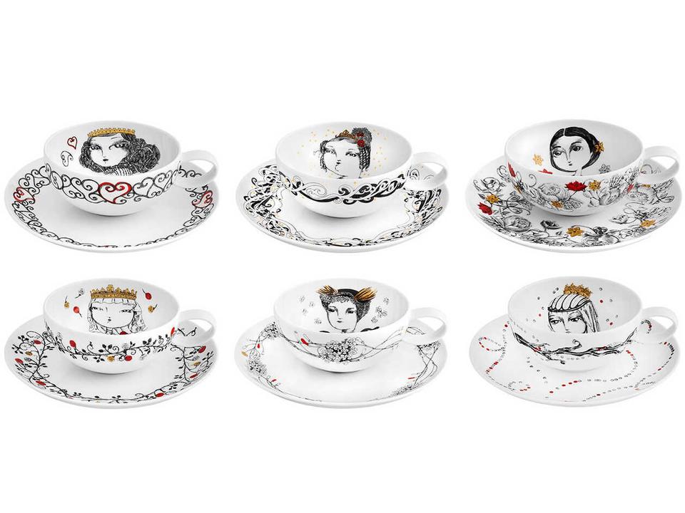 Rainhas De Portugal Set of 6 Porcelain Tea Cups and Saucers