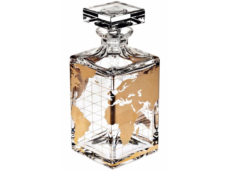 Atlas Crystal Whisky Decanter with World Map Etching