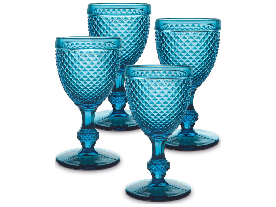 Bicos Set 4 Water Goblets Blue Faceted Crystal