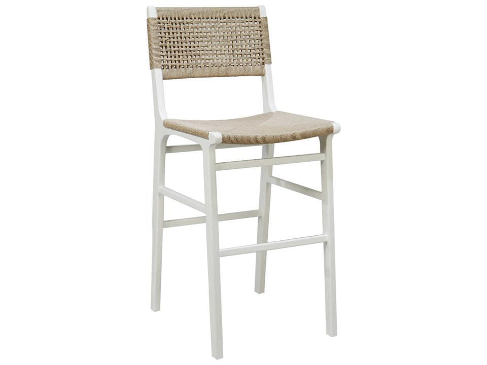 Carson Bar Stool with Woven Back and Rush Seat in Matte White