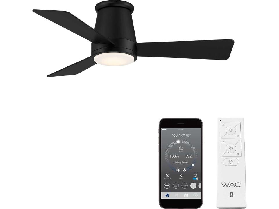 Hug 44 Inch Smart Flush Mount Ceiling Fan in Matte Black