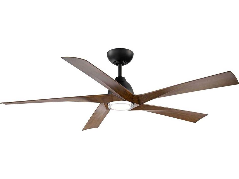 Zeke 60-Inch 5-Blade Smart Ceiling Fan with LED Light in Matte Black and Distressed Koa