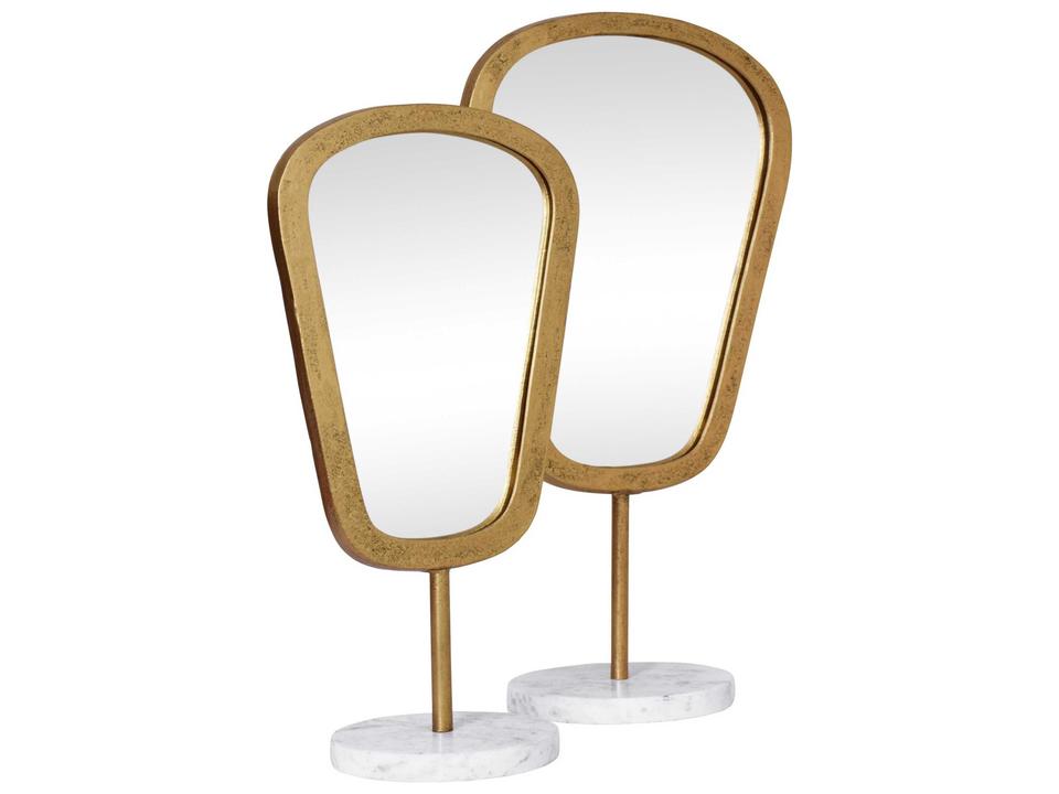 Micah Large Table Top Mirror in Aged Gold Finish with White Marble Base