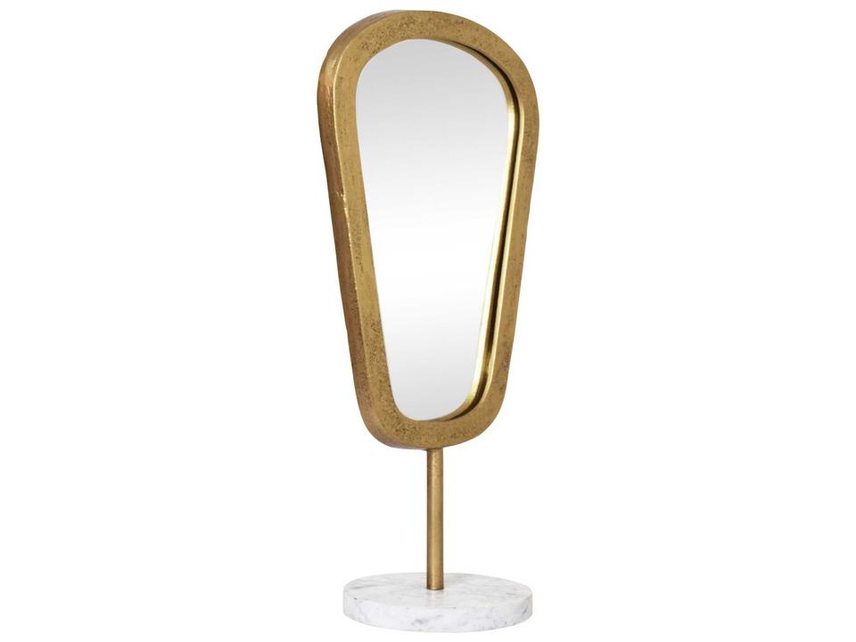 Micah Small Oval Tabletop Mirror in Aged Gold with White Marble Base