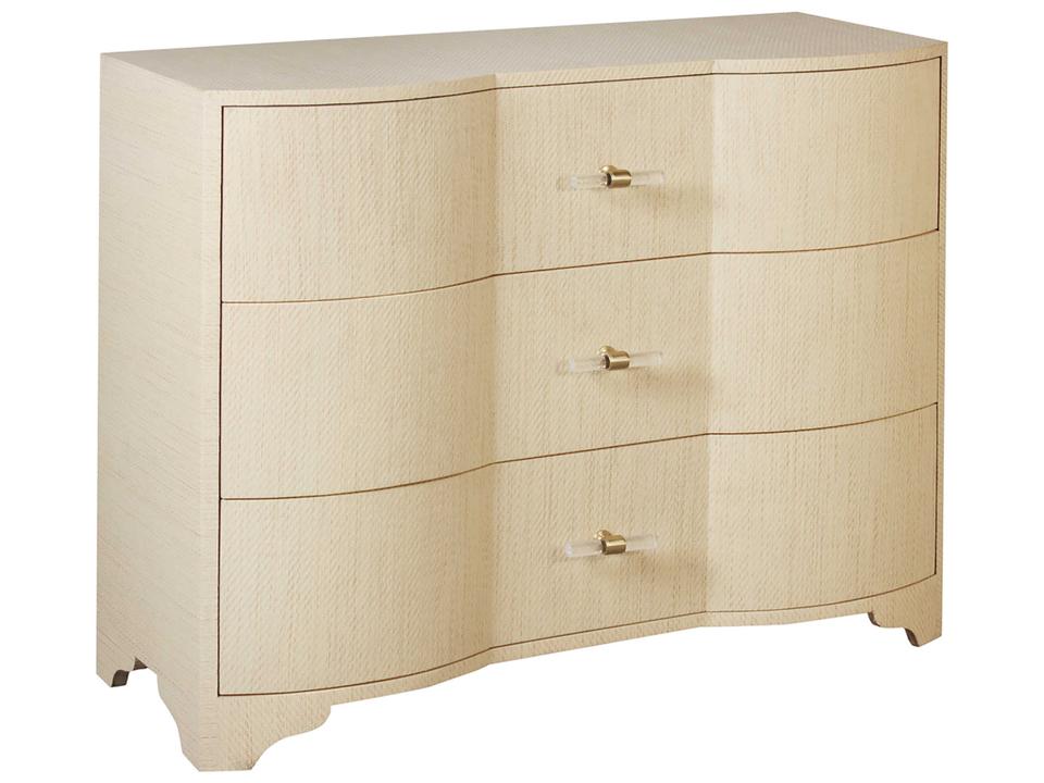 Plymouth 3-Drawer Natural Grasscloth Accent Chest with Acrylic and Brass Hardware