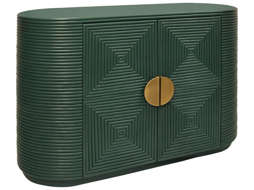 Roger Two-Door Reeded Rattan Accent Cabinet in Hunter Green