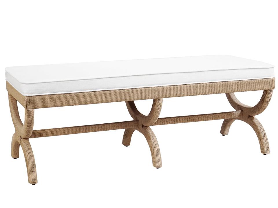 Xanadu Upholstered Bench in Natural Rope with White Performance Linen