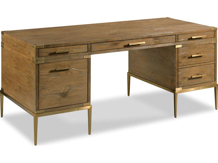 Katana Home Office Desk with Oak Top and Metal Base Antique Finish