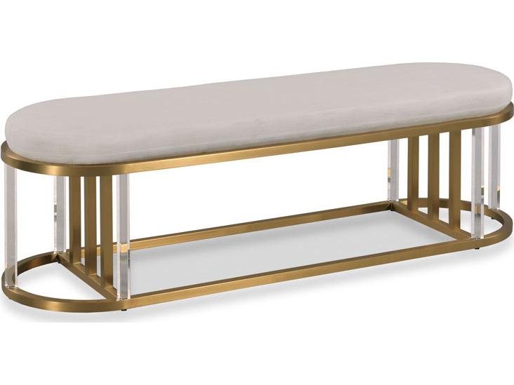 Speakeasy Bench Modern Upholstered with Lucite and Brass Base