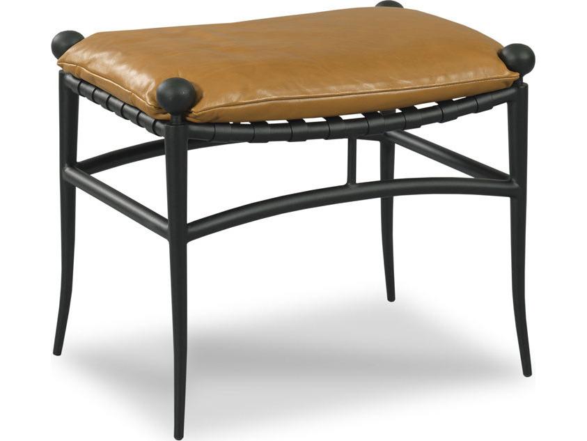 Furniture Rosetta Bench with Antique Black Finish and Monza Chestnut Leather Seat