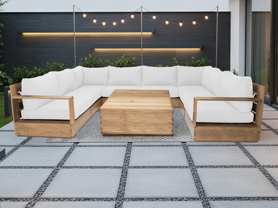 9 pc Pacific Teak Sectional with 40" Square Coffee Table