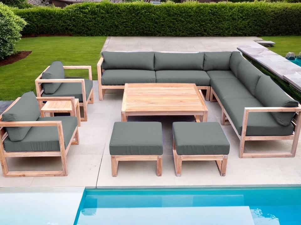 11 pc Venice Teak Outdoor Sectional Set with Square Coffee Table