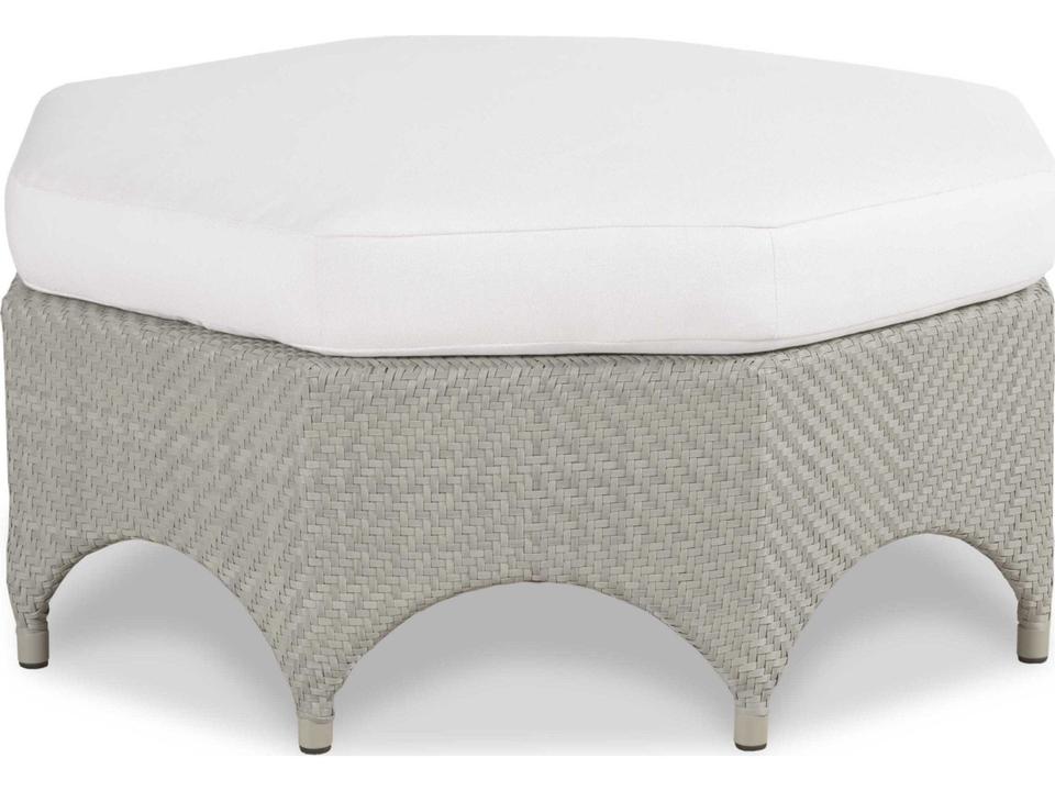 Saint Lucia Floral Gray Aluminum Wicker Cushion Ottoman