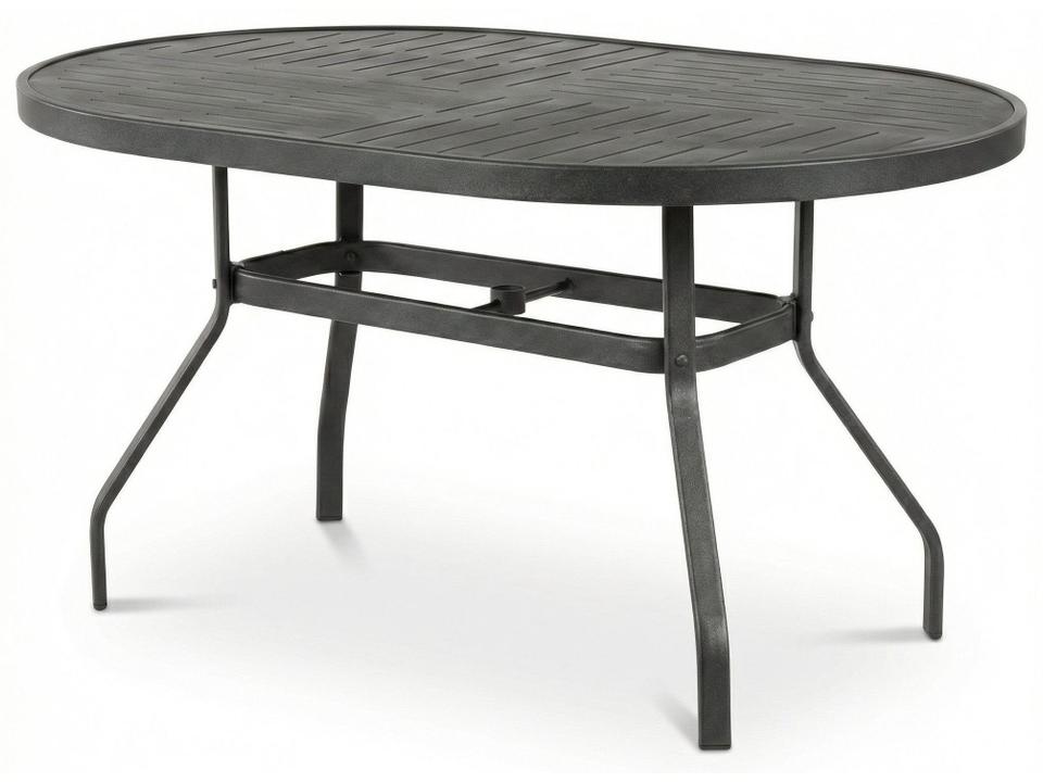 Napa Punched Aluminum Oval Outdoor Dining Table with Umbrella Hole