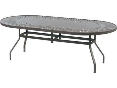 Mayan 42 x 76 Inch Punched Aluminum Oval Dining Table with Umbrella Hole