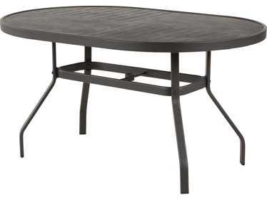 Napa Punched Aluminum Oval Patio Dining Table with Umbrella Hole