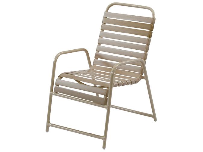 Country Club Strap Aluminum Dining Arm Chair with Extra Front Brace