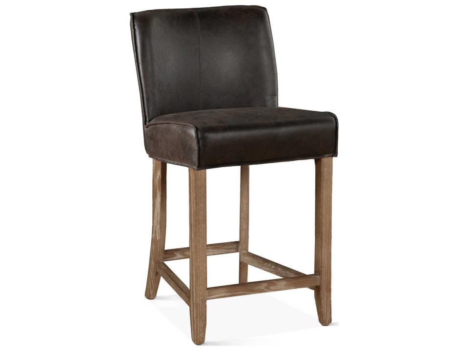 Avery Dark Brown Leather Counter Chair with Natural Solid Wood Legs