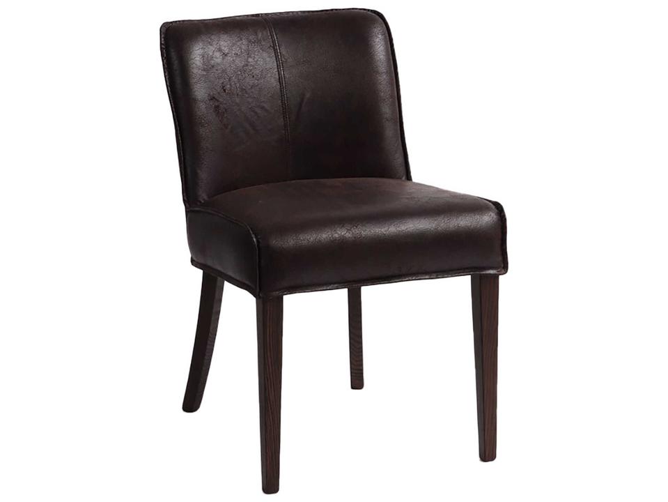 Avery Oak Wood Upholstered Dining Side Chair in Dark Cocoa Brown Leather