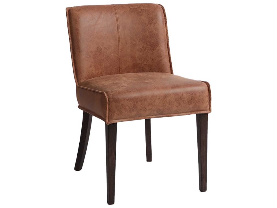 Avery Oak Wood Brown Leather Side Dining Chair