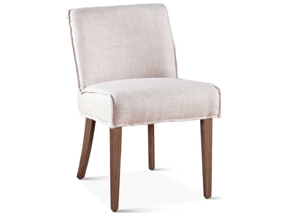 Avery Upholstered Dining Side Chair in Off White Linen and Weathered Wood