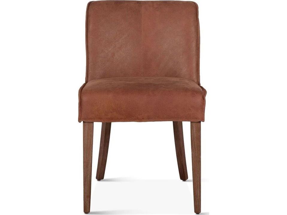 Avery Upholstered Oak Wood Dining Side Chair with Brown Leather