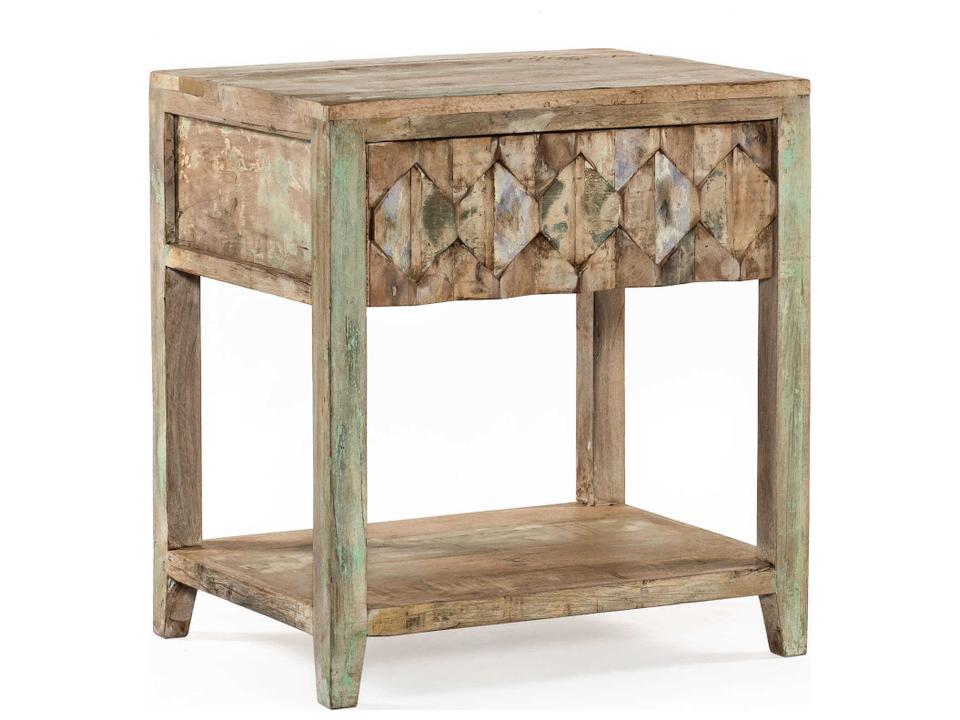 Cordoba Reclaimed Teak Nightstand with Hexagon Drawer Front