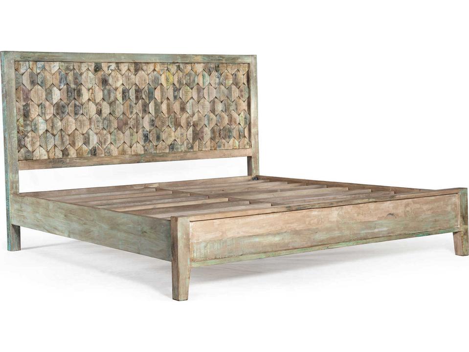Cordoba Vintage Teal Blue Teak Wood King Platform Bed