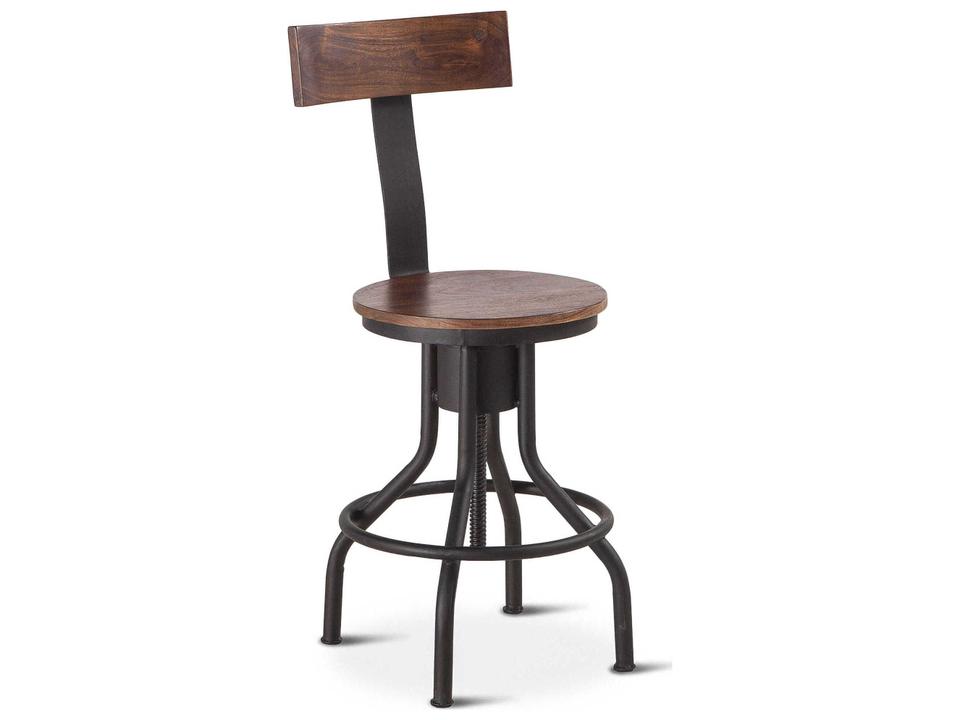 Artezia Walnut Antique Zinc Swivel Acacia Wood Bar Stool