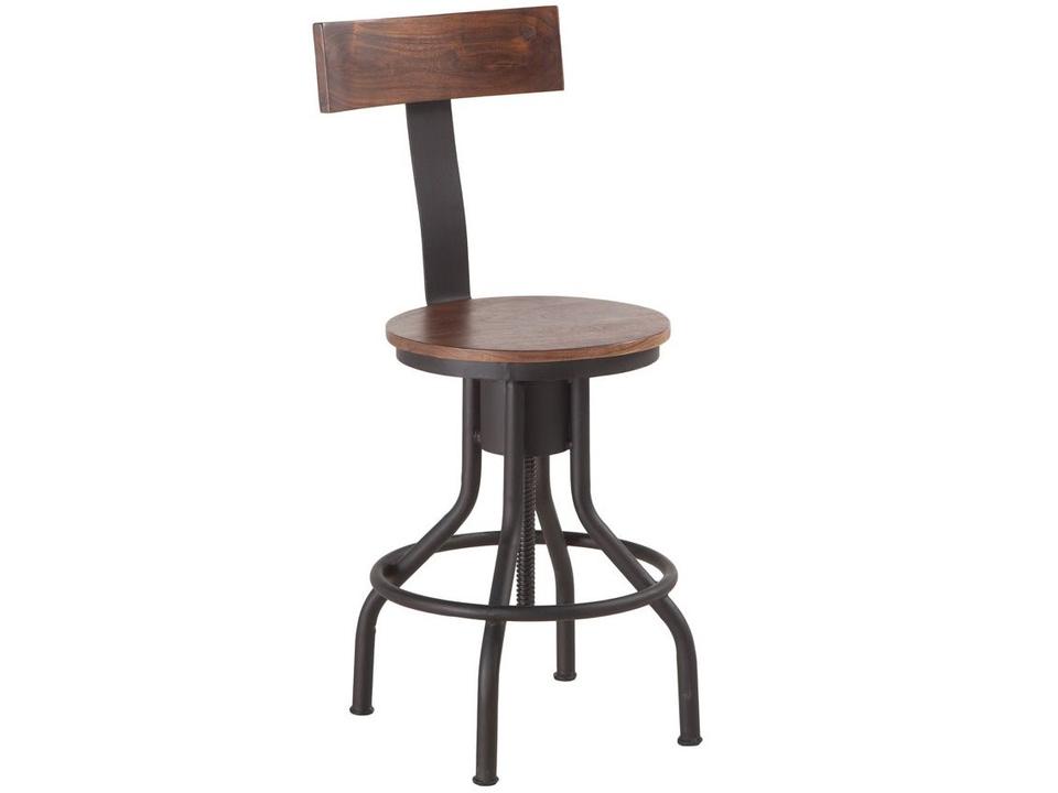 Artezia Walnut Antique Zinc Brown Swivel Acacia Wood Bar Stool