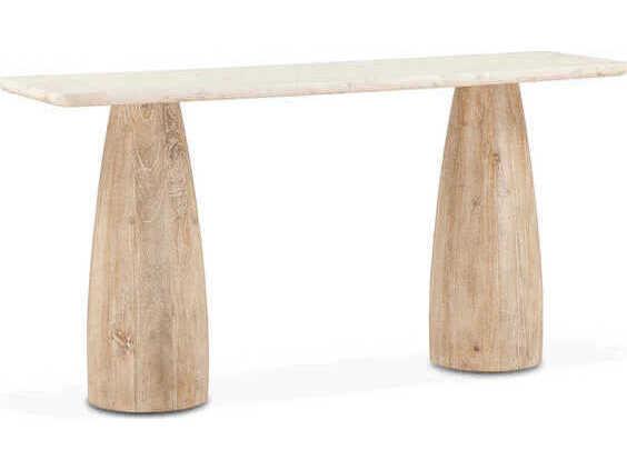 Palm Desert 60-Inch Oval Console Table in White Marble and White Washed Wood