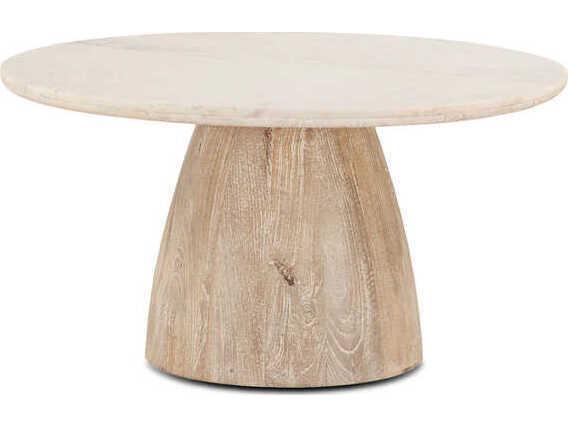 Palm Desert 36-Inch Round Coffee Table White Marble Whitewashed Wood
