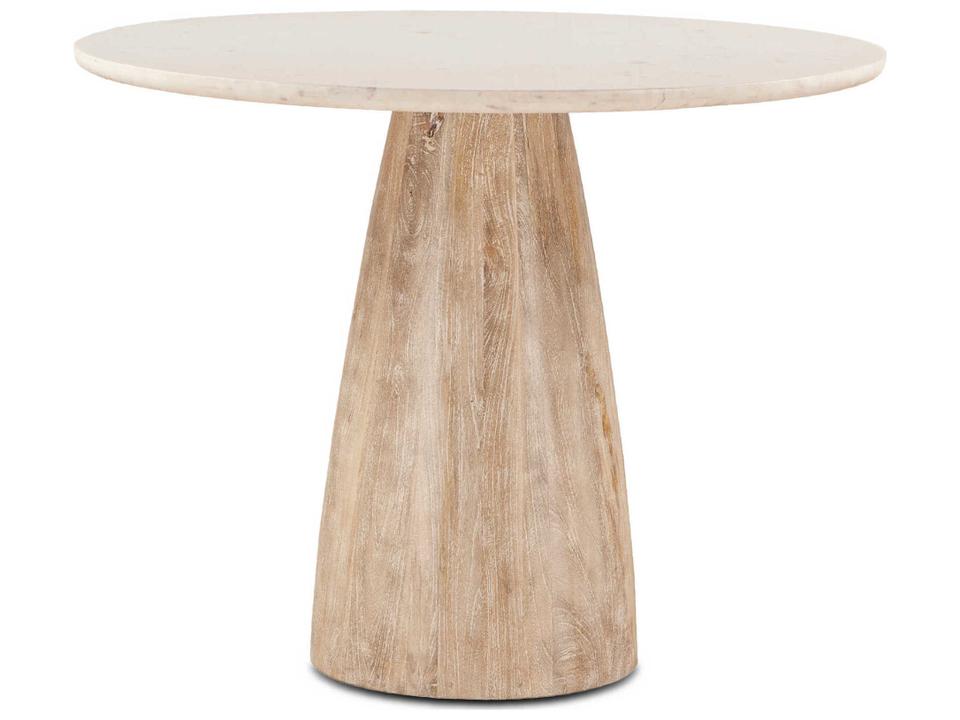 Palm Desert 48-Inch Round Gathering Dining Table Washed White Marble and Wood