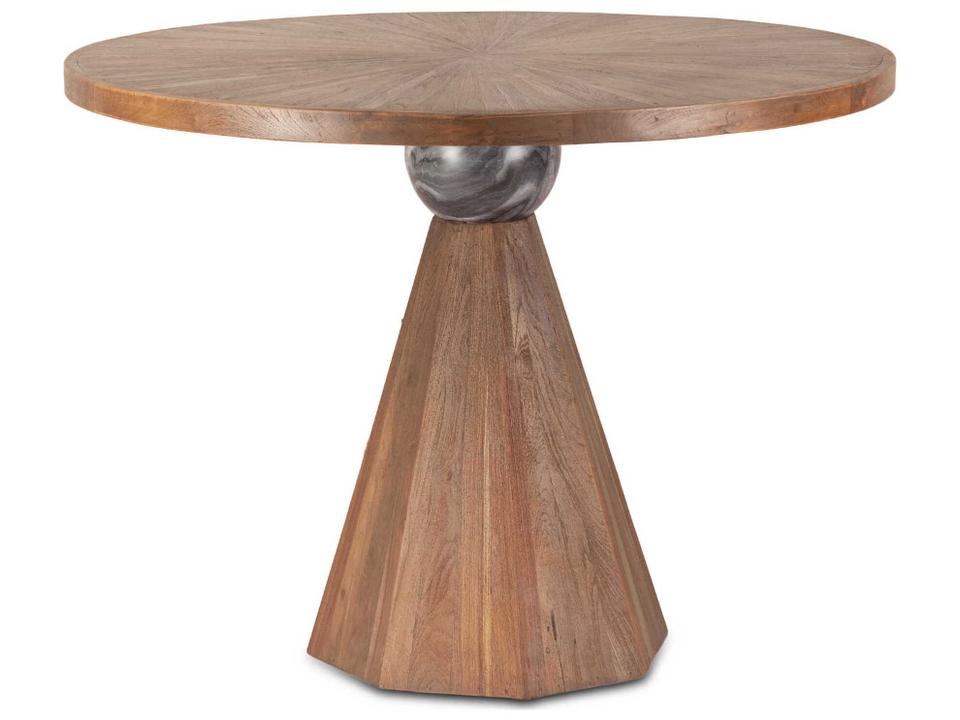 Rustic Revival 48-Inch Round Reclaimed Teak and Marble Gathering Dining Table