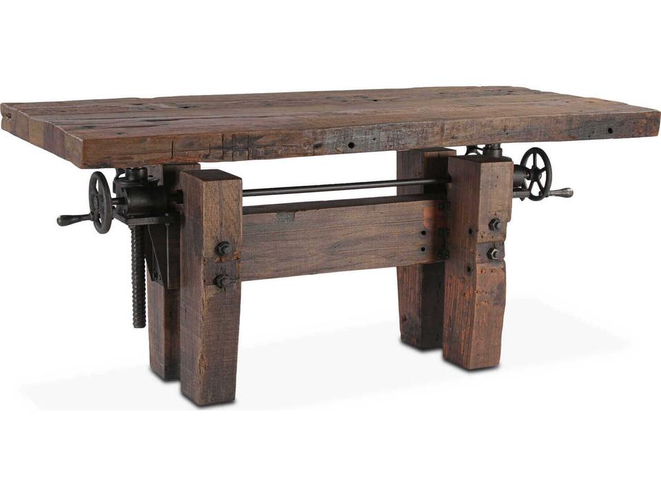 Rustic Revival Rectangular Teak Wood Dining Table with Crank Mechanism