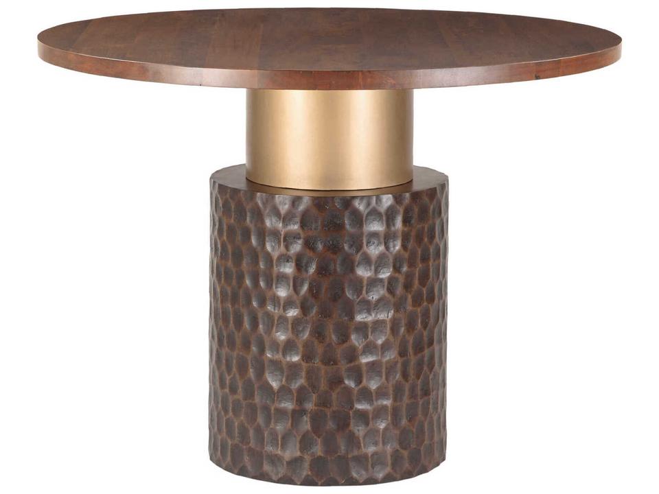 Vallarta 48-Inch Round Carved Gathering Dining Table in Two-Tone Mango Wood